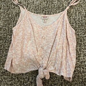 Mossimo Supply Co. Light Pink Floral Tie-Front Blouse